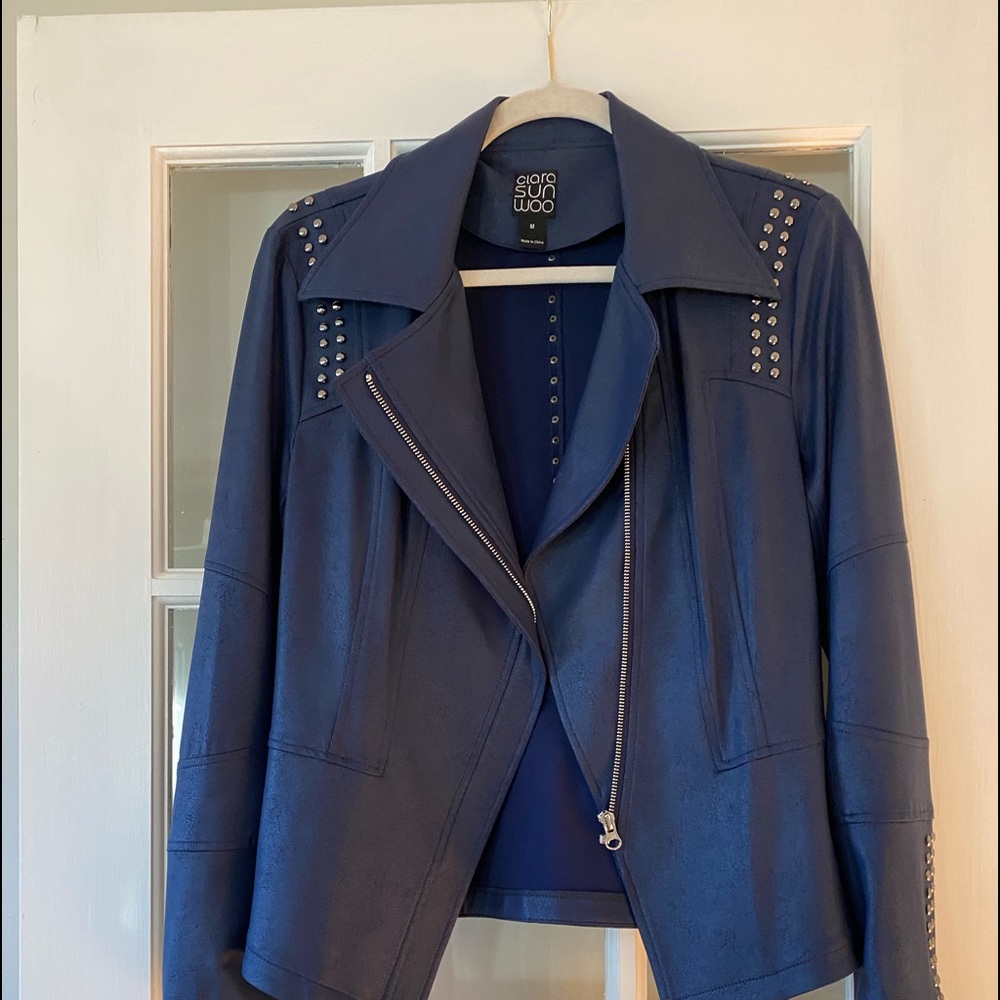 Clara sun Woo  navy studded liquid leather jacket size medium
